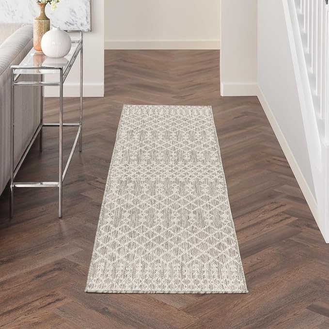 Nourison Home Positano Light Grey 2' x 6' Area Rug - Easy Clean, Non Shedding, Bed Room, Living Room, Dining Room, Kitchen (6' Runner)