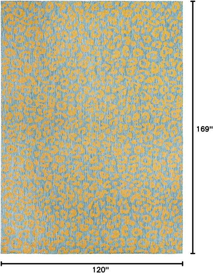 Unique Loom Outdoor Safari Collection Area Rug - Leopard (10' x 14' 1" Rectangle, Blue Yellow/ Blue)