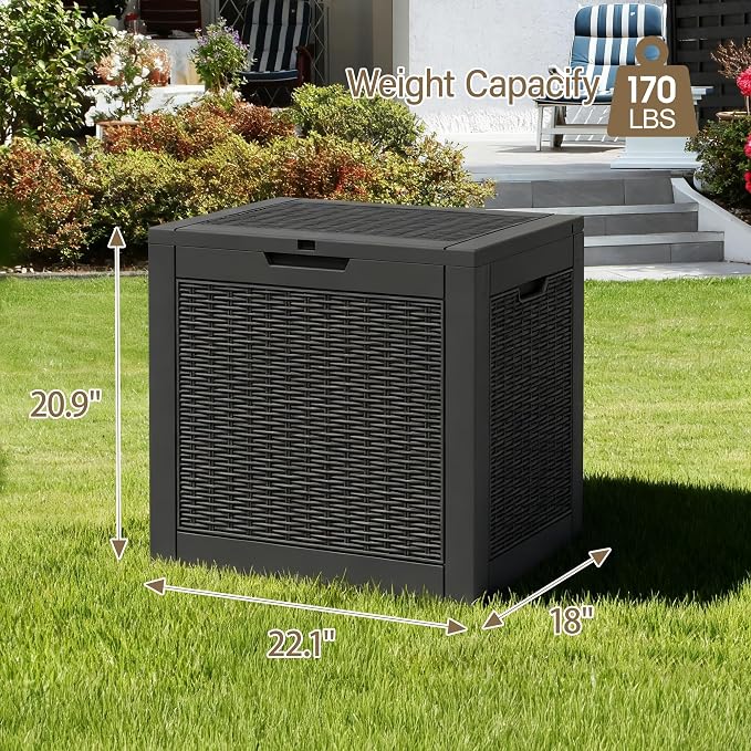 Outdoor Storage Box, 35 Gallon Deck Box with Lockable Lid, Waterproof Resin Storage Bin for Patio Furniture, Garden Tools, Cushions, Black