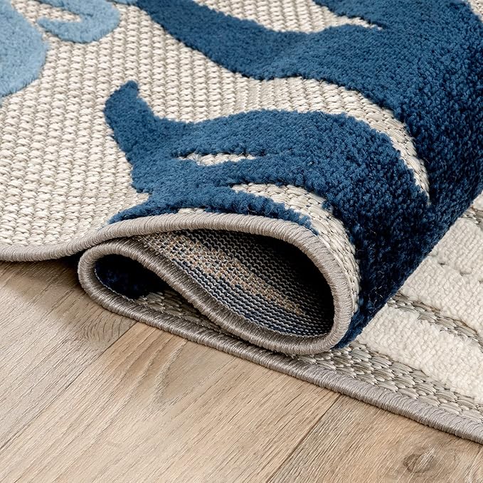 Rugshop Lucca Contemporary Floral Indoor/Outdoor 2' 7" X 4' Navy