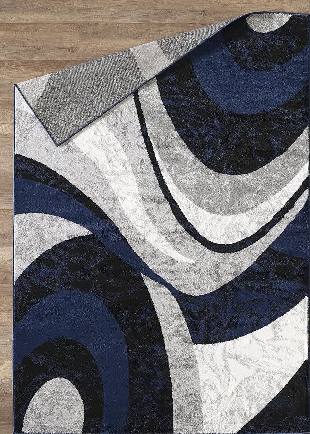 Yafa Home Fashion Modern Contemporary Swirls Design Area Rug, Luxurious, Elegant, and Fashionable Area Rug (Navy, 4 ft X 5 ft)