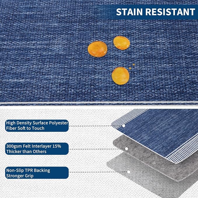 Garvee Bordered Area Rug 5x7 Washable Living Room Rug Non Slip Rugs Blue | Modern Ultra Soft Non-Shedding Floor Cover Low Pile Stain-Resistant Lines Print Throw Carpet for Bedroom Kids Room Dorm