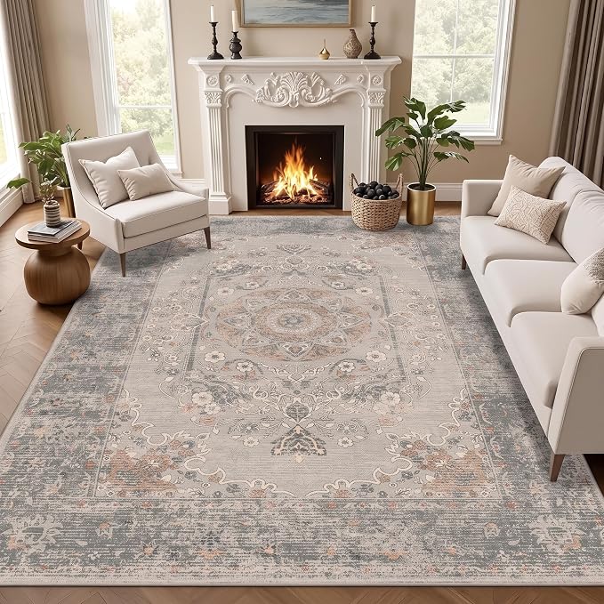 RUGIXE 8 x 10 ft Gray/Taupe Vintage Persian Washable Living Room Area Rug