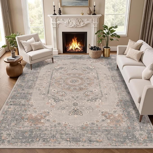 RUGIXE 8 x 10 ft Gray/Taupe Vintage Persian Washable Living Room Area Rug