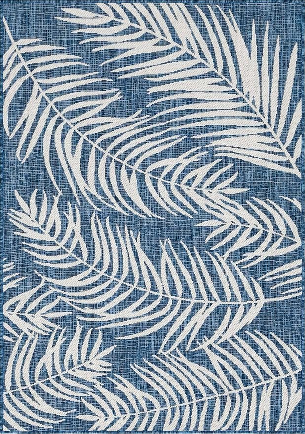 Unique Loom Outdoor Botanical Collection Area Rug - Palm (4' 1" x 6' 1" Rectangle, Blue/ Navy Blue)