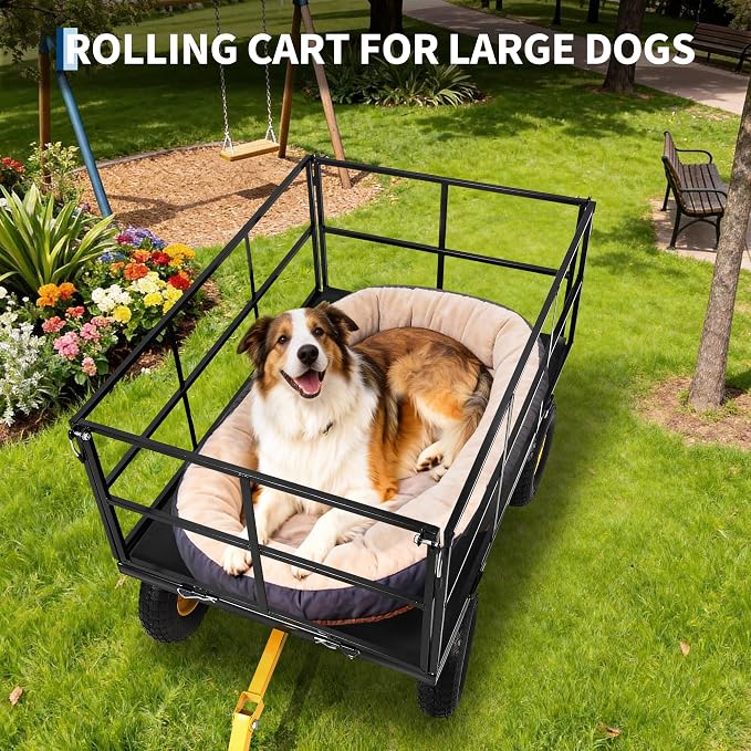 Garvee 1500 LB Heavy Duty Garden Wagon Cart, Outdoor Metal Utility Trailer | 13 in All Terrain Tires, 3-in-1 Yard Wagon Cart with Removable Side Panels for Outdoor Lawn, Yard, Backyard
