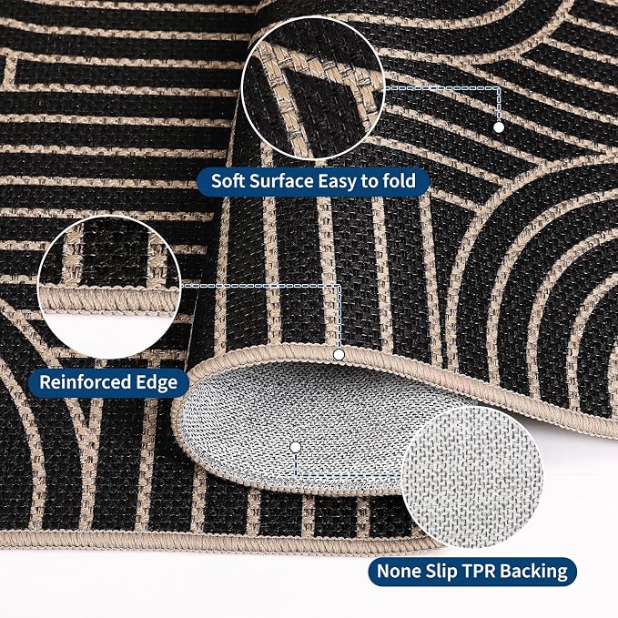 GarveeHome Rainbow Easy Jute Rug 5x7 Abstract Washable Non Slip Living Room Ultra-Thin Bedroom Rug, Non Skid Backing Non Shedding Accent Carpet for Dining Room Office