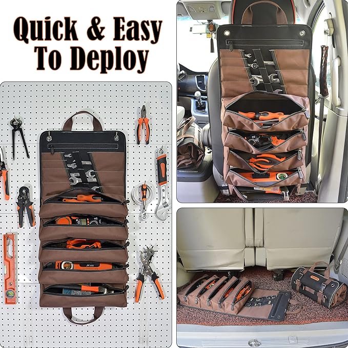 WELKINLAND Heavy-Duty Waxed Canvas Tool roll, 15-Pockets Tool Wrap Roll, 15L Tool Up Roll Bags, Tool Bag Roll, Tool roll organizer, Roll up tool bag organizer
