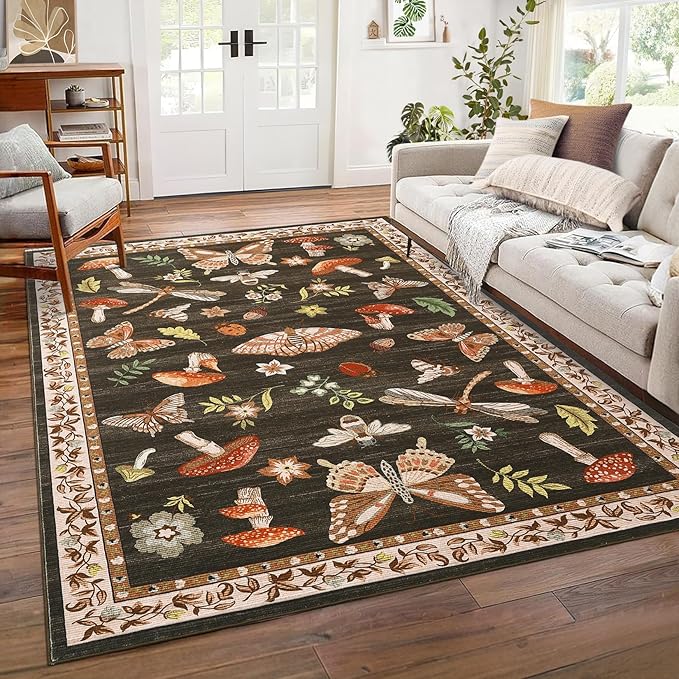 ROYHOME Mushroom Rug Black