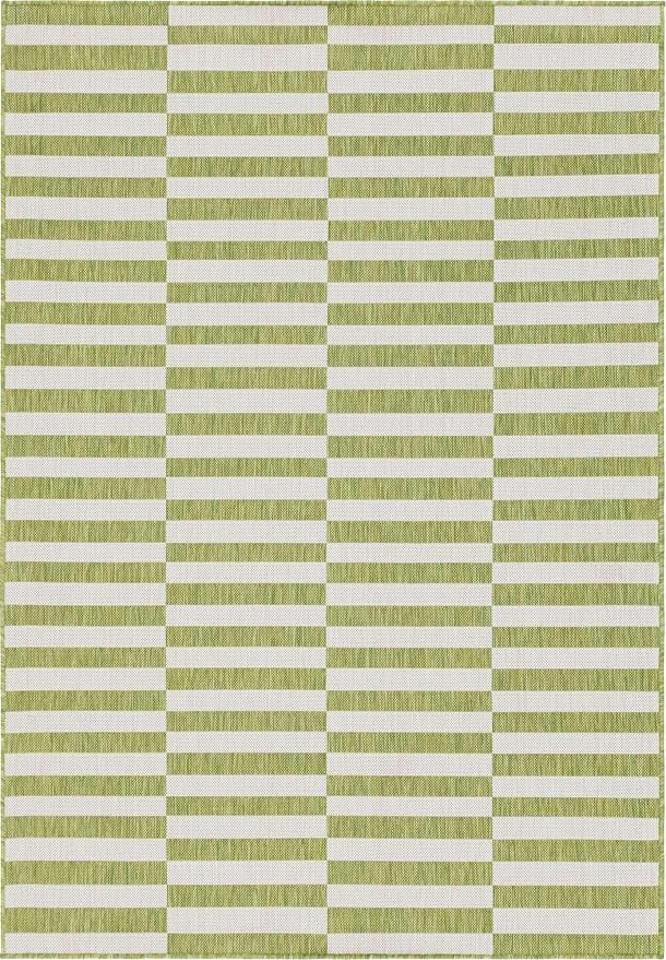 Unique Loom Outdoor Striped Collection Area Rug - Striped (7' 1" x 10' Rectangle, Green/Ivory)
