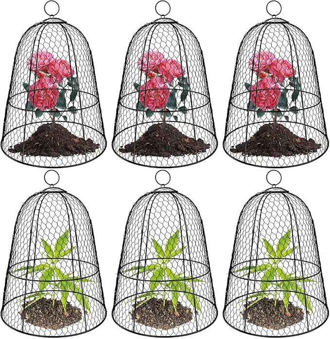 6 Pack Garden Chicken Wire Cloche,19" x 14" Large Plant Protector Cover for Keeping Squirrels,Rabbits,Bunny Chickens Bird Small Animals Out Garden Decoration Wire Plants Dome Metal Cloches-Black
