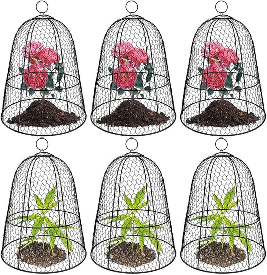6 Pack Garden Chicken Wire Cloche,19" x 14" Large Plant Protector Cover for Keeping Squirrels,Rabbits,Bunny Chickens Bird Small Animals Out Garden Decoration Wire Plants Dome Metal Cloches-Black