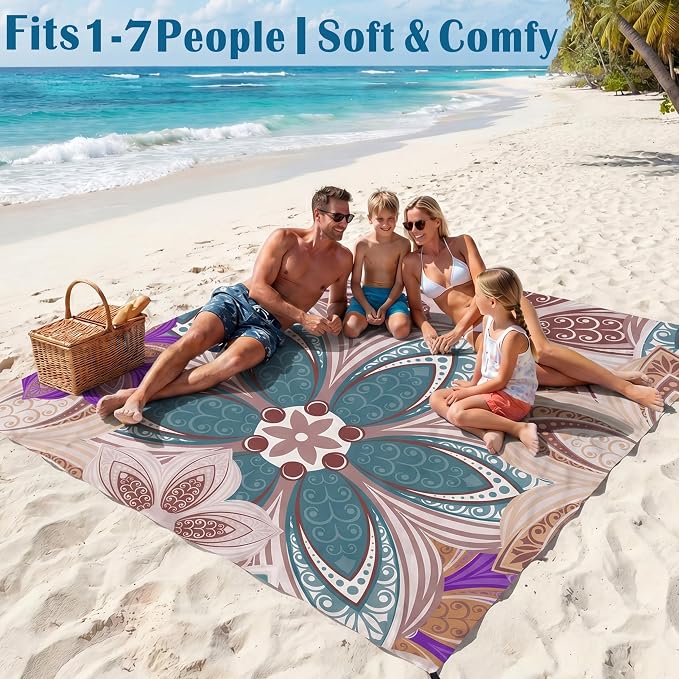 Famstar Beach Blanket Oversized Extra Large 78"X81"/10'X9',Waterproof Sandproof Beach Blanket 2-8 Adults Lightweight Durable for Travel Camping Hiking Picnic