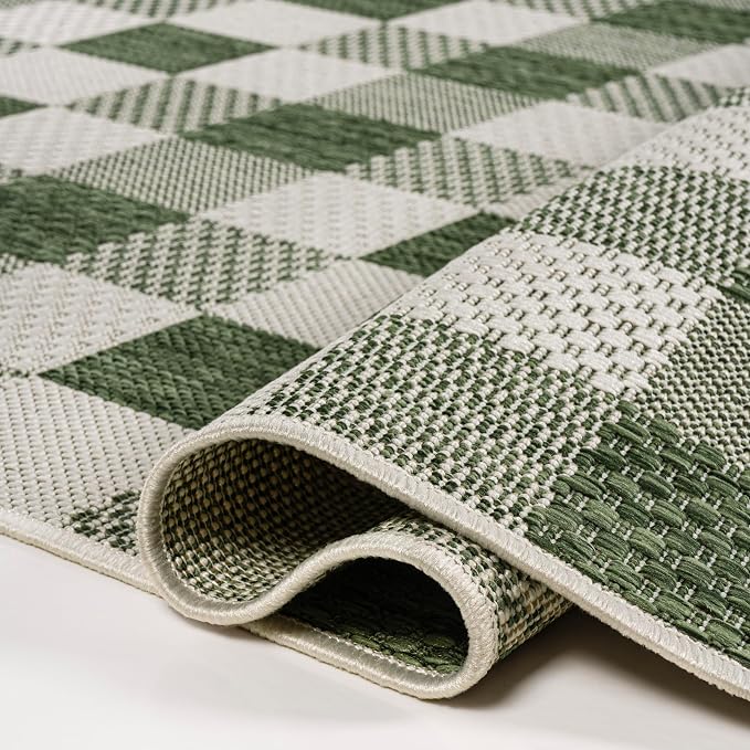 JONATHAN Y Geometric Bold Gingham Indoor Outdoor Area Rug 8X10 Green/Cream, Darcy Traditional for Backyard, Patio, Porch, Easy-Cleaning, High Traffic, Pet-Friendly, Non-Shedding (TSN201E-8)
