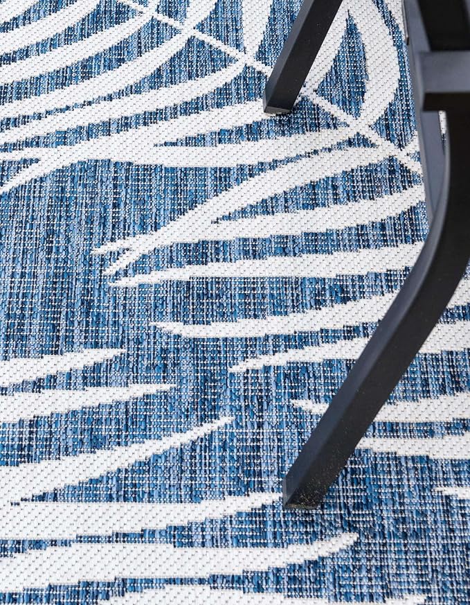 Unique Loom Outdoor Botanical Collection Area Rug - Palm (10' 8" Square, Blue/ Navy Blue)