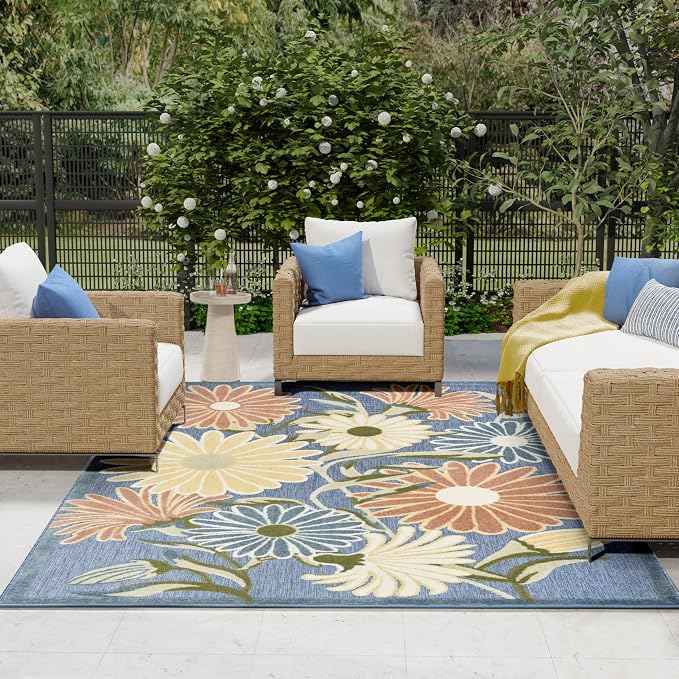 Nourison Home Aloha Blue Sage 7'10" x 10'6" Area Rug - Easy Clean, Non Shedding, Bed Room, Living Room, Dining Room, Kitchen (8' x 11')