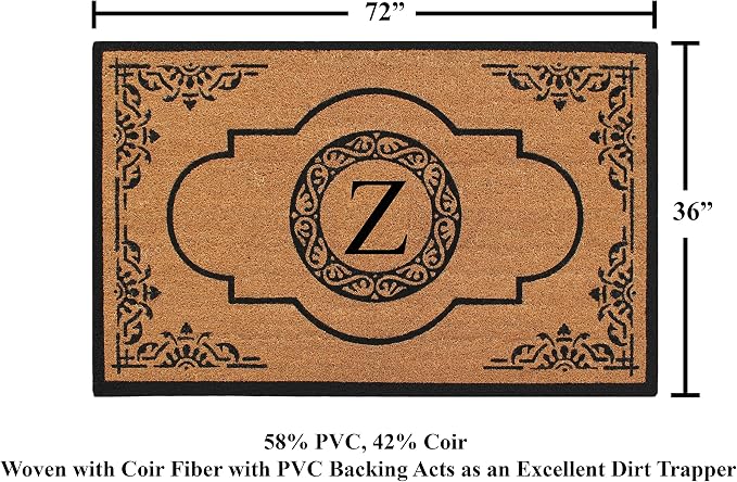 A1 Home Collections First Impression Hand Crafted Abrilina Entry Coir Monogrammed Double Doormat, 72" L x 36" W, X-Large