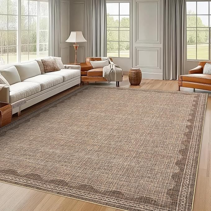 Garvee Entryway Rug 3x5 Washable Bordered Modern Rug Low Pile Coffee | Stain-Resistant Foldable Ultra Soft Non Slip Lightweight Rugs Indoor Non-Shedding Mat for Kitchen Bedroom Nursery Entrance