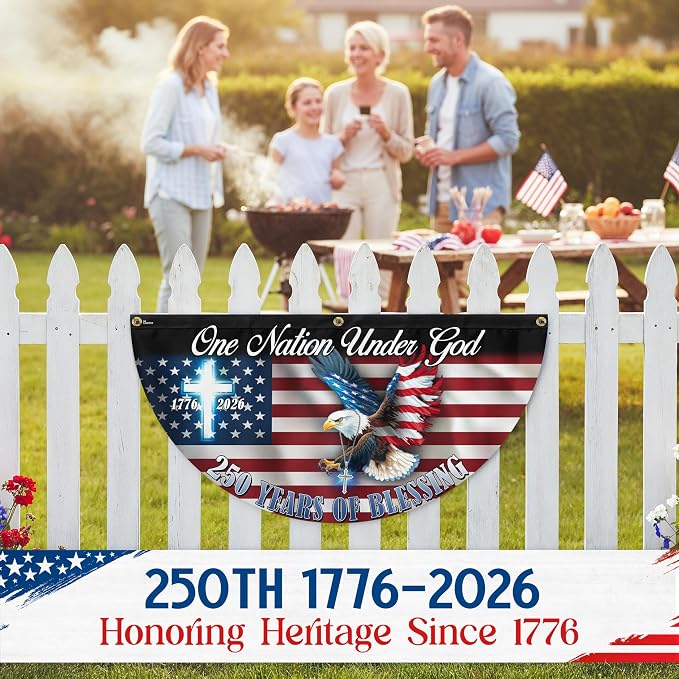 FLAGWIX American 250 Years Anniversary Fan Flag - Polyester Double-sided One Nation Under God Flags For Outside Bunting Flag, 1.5x3 ft - 4th of July Decorations for Home Yard Garden Decor Banner
