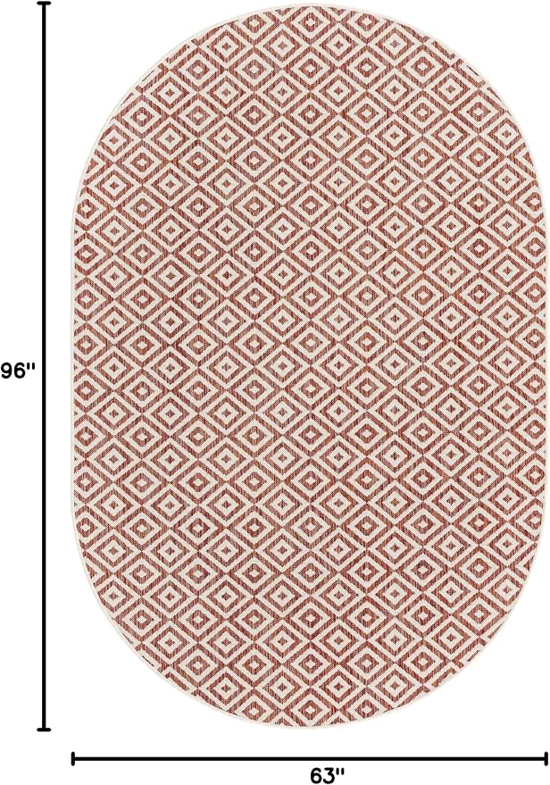 Unique Loom Jill Zarin Outdoor Collection Area Rug - Costa Rica (5' 3'' x 8' Oval, Rust Red/ Ivory)