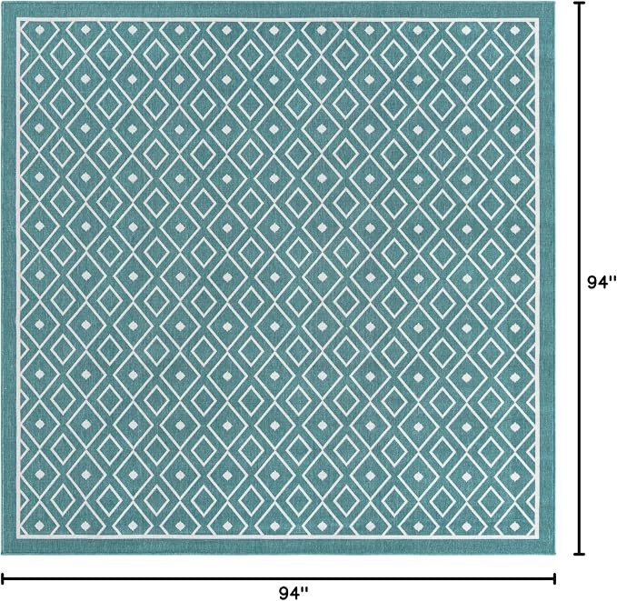 Unique Loom Outdoor Trellis Collection Area Rug - Kafes (7' 10" Square, Teal/ Ivory)