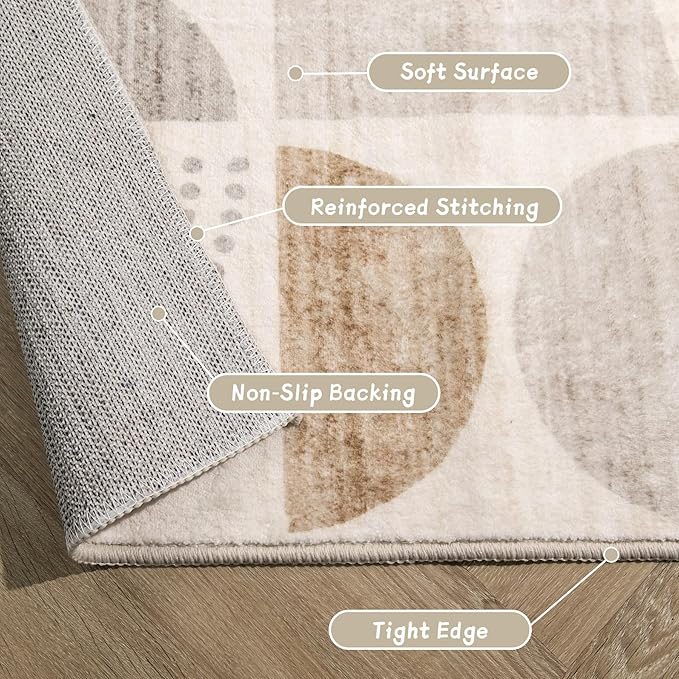 Boho Runner Rug Washable,2x6 Area Rugs Non Slip Modern Abstract | Long Throw Carpet for Hallways Kitchen Bathroom Bedroom Entryway Laundry Soft Low Pile Floor Indoor Bohemian Neutral Beige