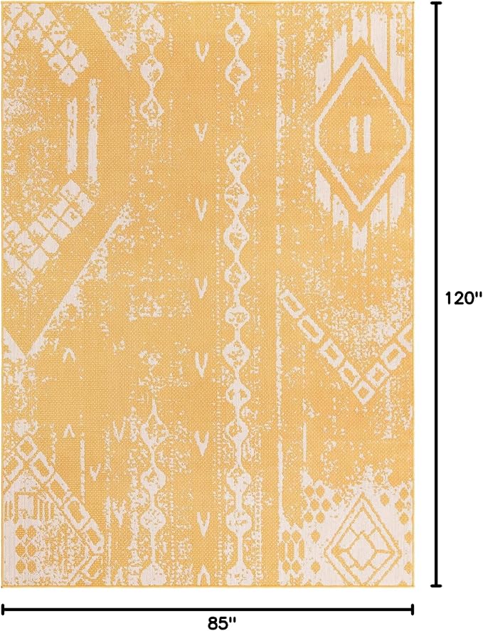 Unique Loom Outdoor Bohemian Collection Area Rug - Anthro (7' 1" x 10' Rectangle, Yellow/ Ivory)