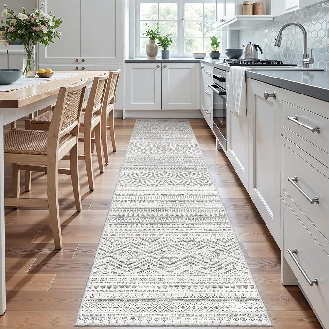 Miukiki 2x12 Runner Rug for Living Room Washable Non Slip Hallway Rug Grey | Soft Low Pile Machine Washable Long Floor Runner rugs for Kitchen Entryway Laundry Room, Foldable Indoor Carpet 2'x12'