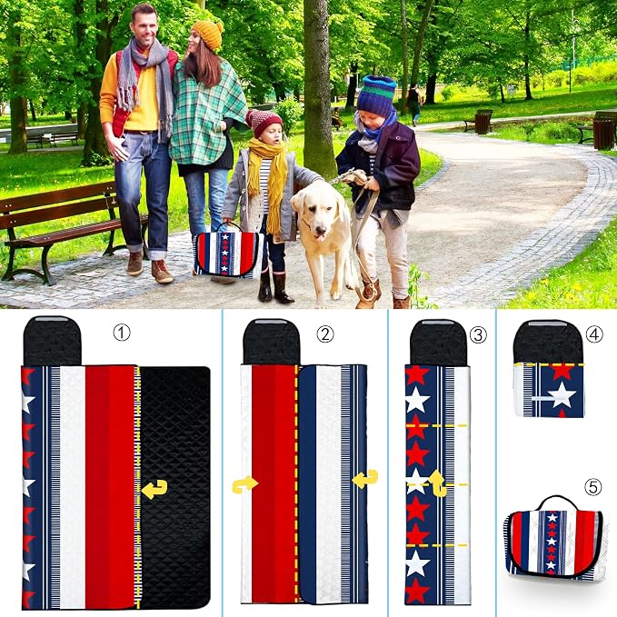 Poedist Extra Large Picnic Blanket Waterproof,80"x 80"Foldable Machine Washable Beach Blanket,Outdoor Blanket for 6-8 Adults, for Indoor Crawling,Park Beach,Camping,Hiking,Family Travel(National Flag)