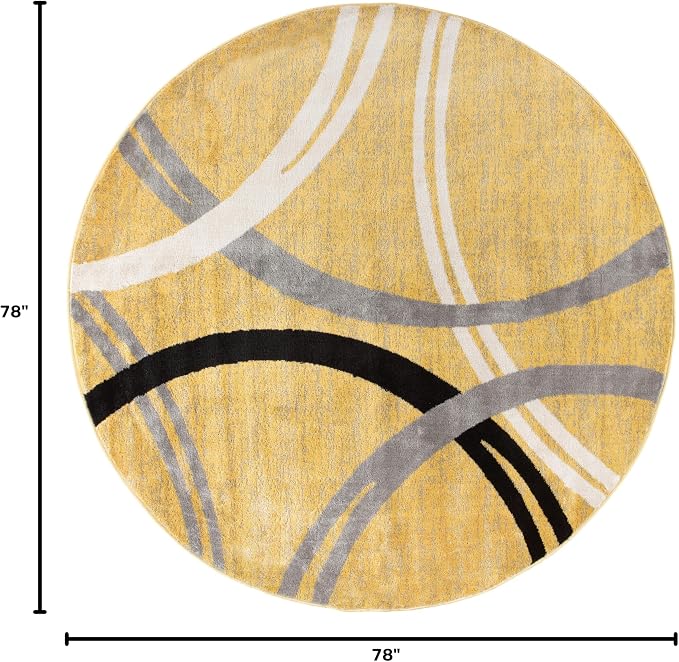 Rugshop Wavy Circles Fade-Resistant Living Room Round Rug Yellow 6'6" | Round, Bedroom, Dining Room, Home Office, Kitchen, Entryway, Hallway, Nursery, Kids Room, Guest Room, High Traffic Area