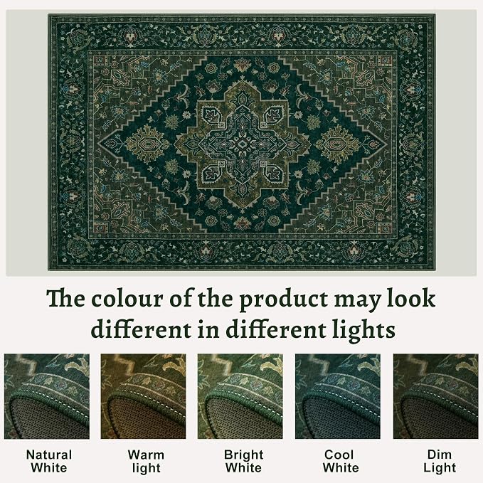 Tangsoo Dark Green 2x3 Small Rugs for Entryway, Washable Vintage Non Slip Oriental Rug, Indoor Front Door Rug, Print Door Mat Small Carpet, Soft Low Pile Rugs for Entrance Kitchen Bedroom Home Decor