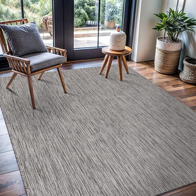 CAMILSON Outdoor Rug 9x12 Modern Area Rugs for Large Indoor and Outdoor Patios and Porches - Waterproof, Washable, Non-Shedding, Easy-to-Clean Outside Carpet (9 x 12, Solid - Silver Gray)