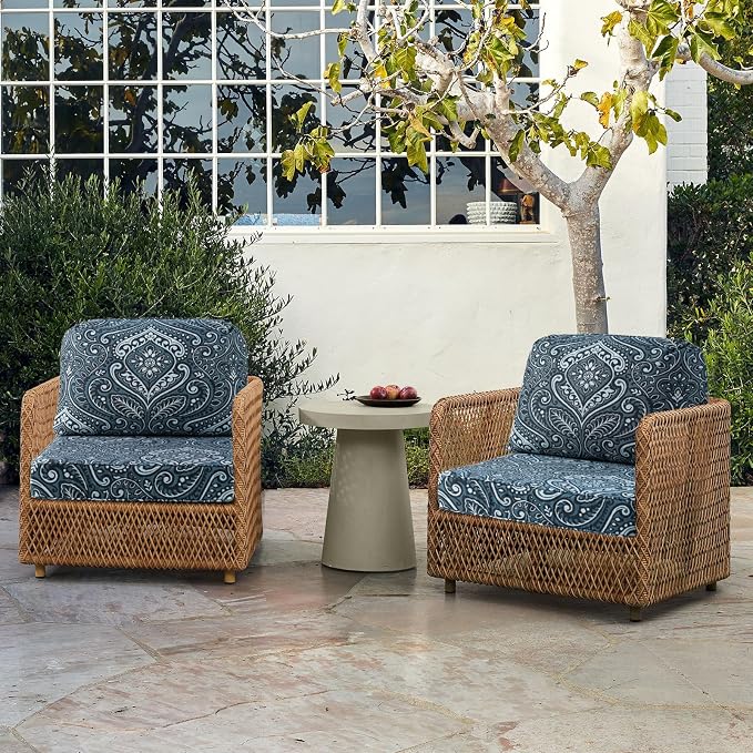 Outdoor Cushions for Patio Furniture Set of 2, 24"x24" Water Repellent Chair Cushions Removable Seat Bottom & Back Cushion Covers for Chair, Sofa, Couch, Damask Vine