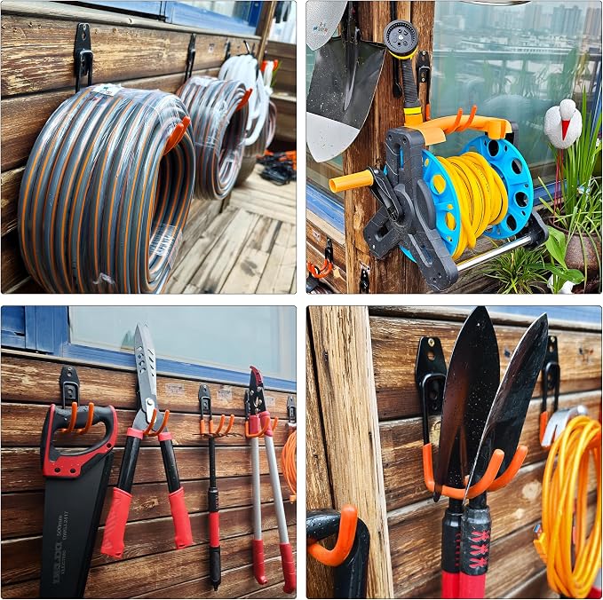 3-H Garden Hose Holder Wall Mount 4 Pack Solid Steel 5.9 Inch Extended Arm Compact Hose Hanger Heavy Duty Water Hose Holders for Outside,Orange