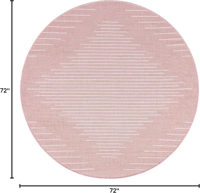 Unique Loom Outdoor Modern Collection Area Rug - Tambor (6' Round Pink/Ivory)