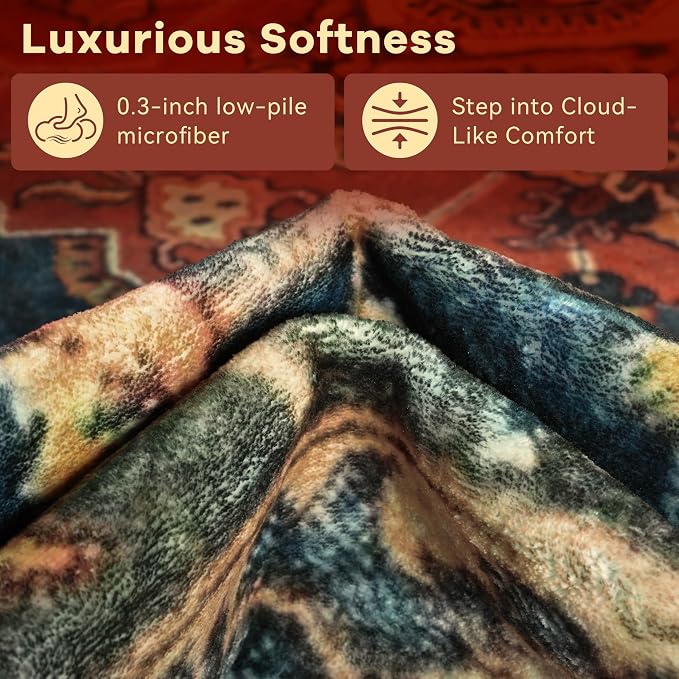 YJ.GWL Area Rugs for Living Room 5x7 Machine Washable Rugs, Non Slip Floral Vintage Rug Indoor Carpet, Stain Resistant Large Rug for Bedroom Dining Room, Orange-Red
