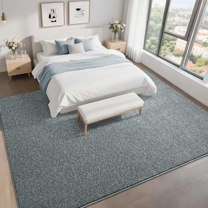 7x10 Grey Green Area Rug | Washable Memory Foam, Low Pile Non Slip Indoor Carpet for Living Room Bedroom Office Classroom College Dorm Room Home Decor