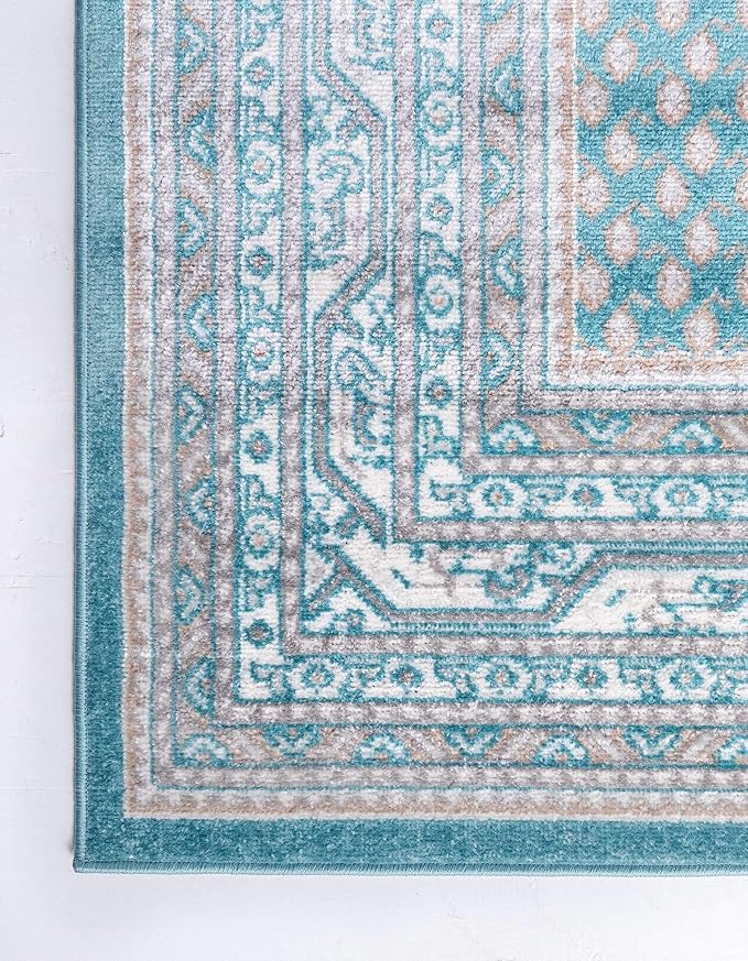 Unique Loom Williamsburg Collection Traditional Border with Dotted Center Area Rug, Rectangular 10' 0" x 13' 1", Teal/Beige
