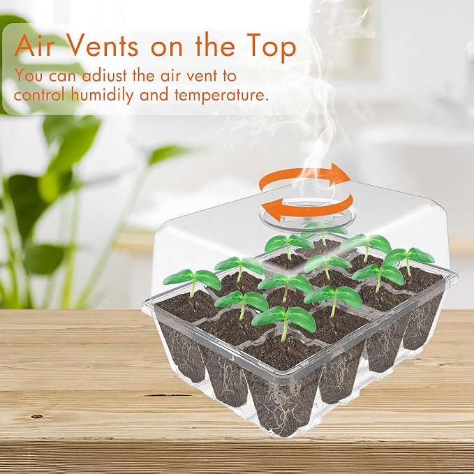 Gardzen 10 Pack Seed Starting Tray, Plant Germination Trays, Seed Starter Kit with Adjustable Humidity Vented Dome and Clear Base, Plant Growing Kit 6.6" x 4.5", Total 120-Cell,
