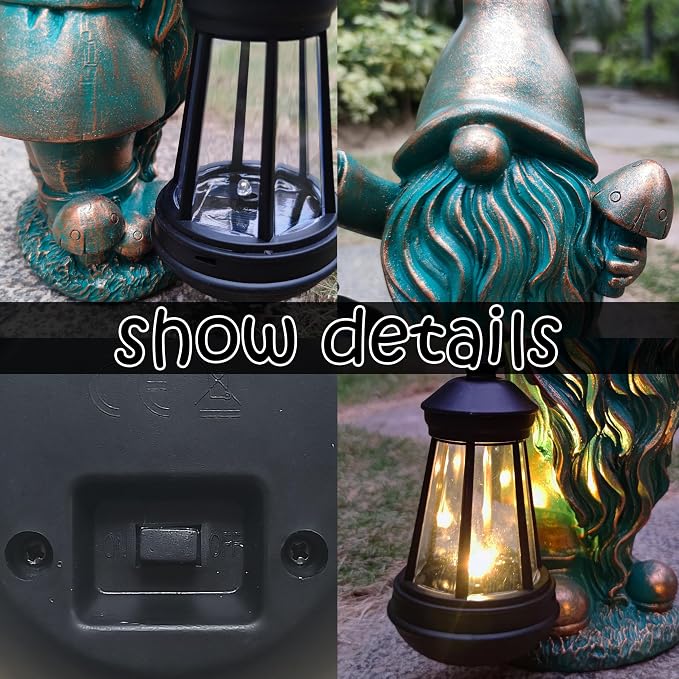JOYBEE Garden Statues Gnomes with Solar Lantern Outdoor Decor-Gnomes Solar Figurines Lights Decorations for Patio Yard Lawn Ornaments-Gifts for Birthday Easter Housewarming