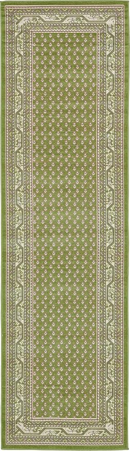 Unique Loom Williamsburg Collection Traditional Border with Dotted Center Area Rug, Runner 2' 9" x 9' 10", Green/Beige