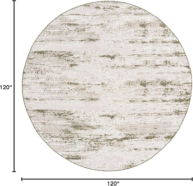 Unique Loom Outdoor Modern Collection Area Rug - Cartago (10' Round, Green/ Ivory)