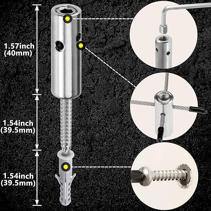 Wire Trellis for Climbing Plants Outdoor, 12-Set Wall Wire Trellis Kit with 1/8in x 53ft Stainless Steel Cable, T316 Cylindrical Espalier System for Fence and Garden DIY Projects