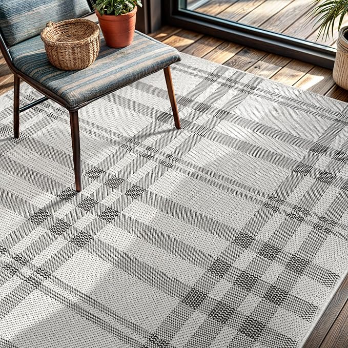 CAMILSON Easy Jute Rug 4x6, Indoor Outdoor Off-White Color Fiber Area Rugs for Living Room Patio and Dining Room Rug, Checkred Boho Woven Design, Easy-Cleaning, Washable Outside Carpet (4 x 6)
