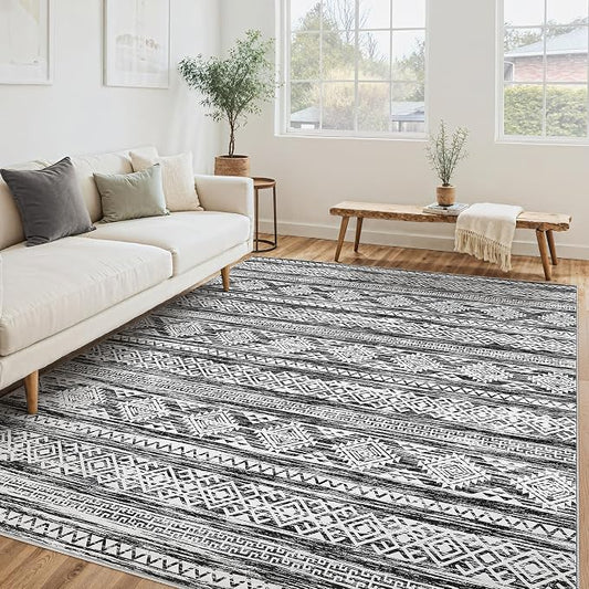 Tortania Area Rug Living Room Rugs - 5x7 Washable Large Soft Neutral Boho Moroccan Bohemian Farmhouse Rug Indoor Floor Carpet for Bedroom Under Dining Table Home Office Decor - Black White
