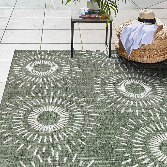 Gertmenian Indoor/Outdoor Flatweave Area Rug - 6x9 Medium, Stain & UV Resistant, Ideal for High Traffic Areas in Deck, Patio, Mudroom - Geometric, Green, 32457