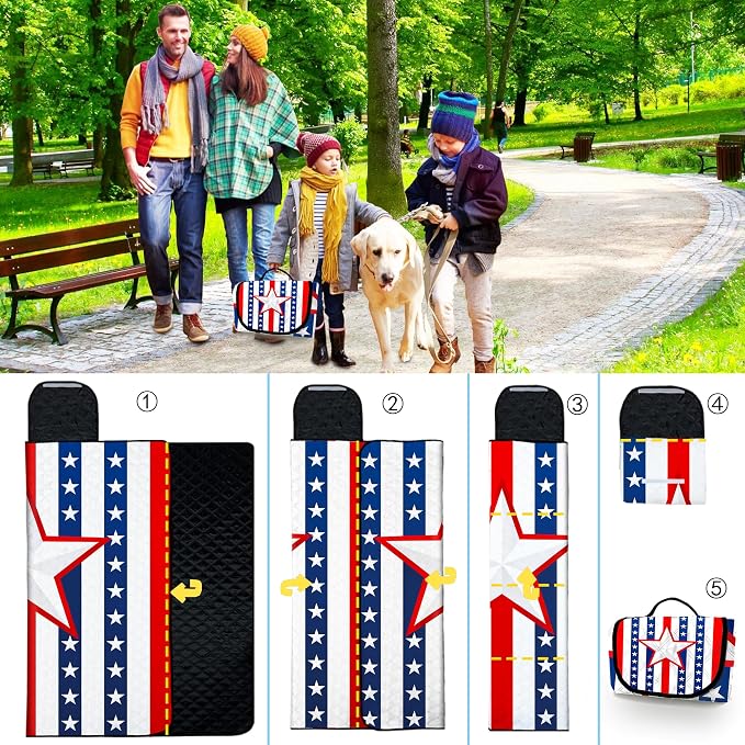Poedist Extra Large Picnic Blanket Waterproof,80"x 80"Foldable Machine Washable Beach Blanket,Outdoor Blanket for 6-8 Adults, for Indoor Crawling,Park Beach,Camping,Hiking,Family Travel(Patriotism)