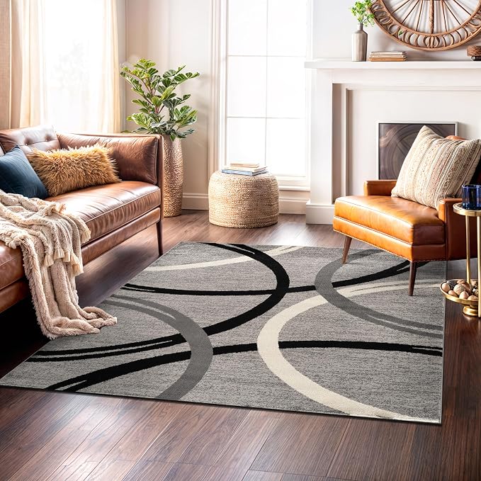 Rugshop Wavy Circles Non-Shedding Living Room Square Rug Gray 6'6" x 6'6" | Square, Size 6'6" x 6'6", Bedroom, Dining Room, Home Office, Kitchen, Entryway, Hallway, Nursery, Kids Room, Guest Room