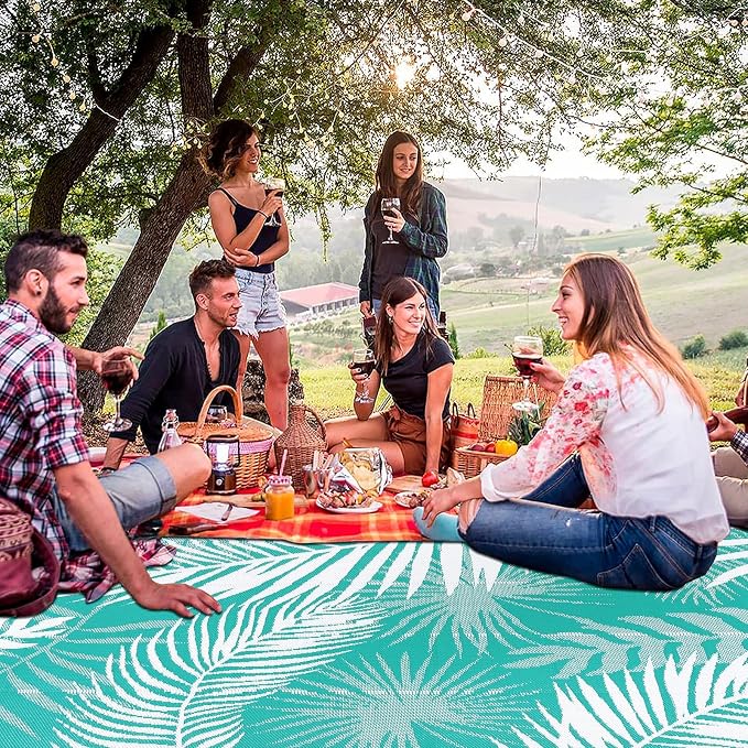 9x18ft Outdoor Rug for Patios, Reversible RV Outdoor Rug, Waterproof Straw Plastic Large Outdoor Mat for Camper, Picnic, Backyard, Deck, Balcony, Porch