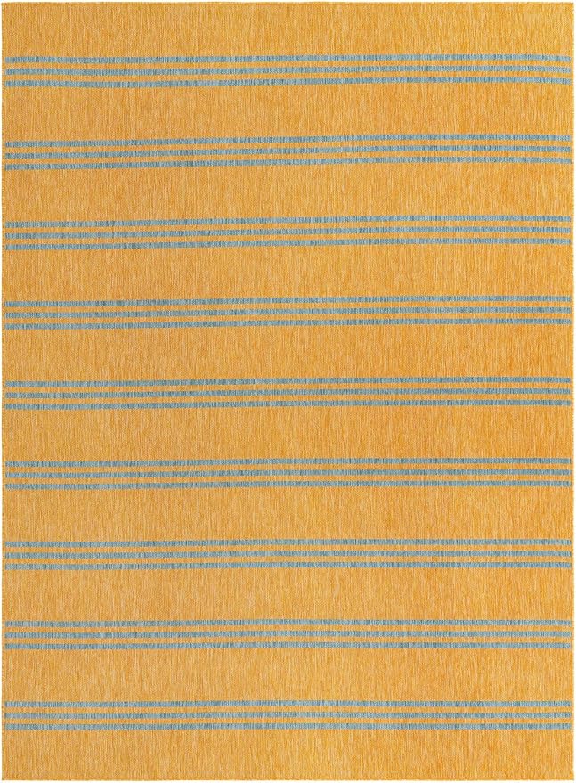 Unique Loom Outdoor Collection Area Rug - Anguilla (9' x 12' Rectangle, Yellow and Aqua/Light Blue)